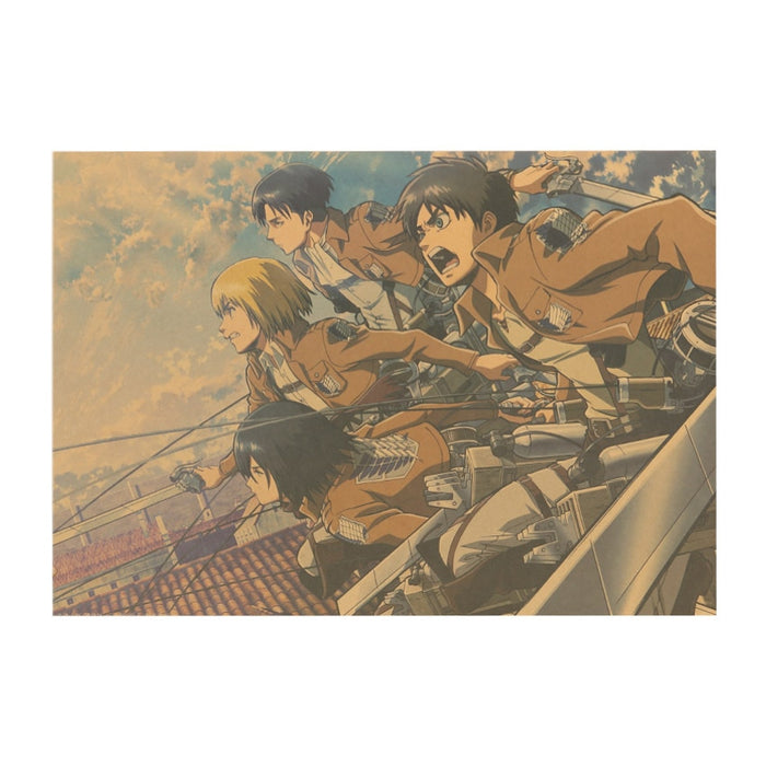TIE LER Attack on Titan A Style Japanese Cartoon Comic Kraft Paper Wall Stickers Bar Poster Retro Decorative Painting 51.5x36cm