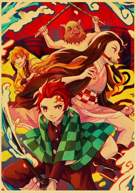 Demon Slayer: Kimetsu no Yaiba Tanjirou Nezuko Anime Poster Kraft Paper Vintage Posters Home Room Art Wall Stickers