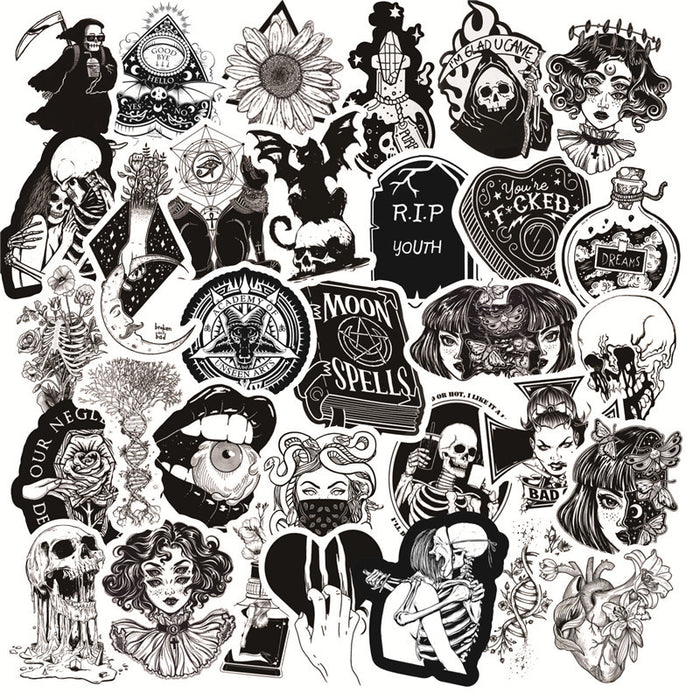 1:32 Black White Gothic Style Horror Thriller Stickers