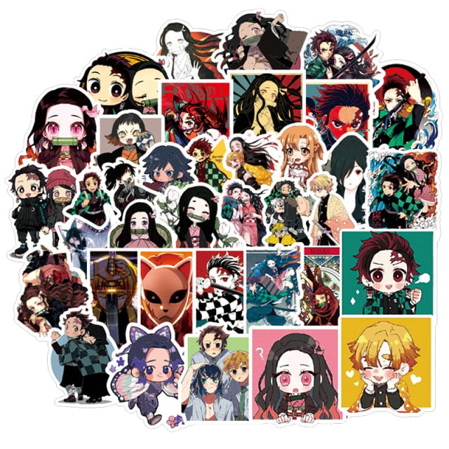 50PCS Hot Japan Anime Kimetsu No Yaiba Stickers Decal Vinyl For Car Guitar Laptop Skateboard Demon Blade Slayer Sticker