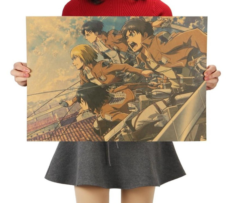 TIE LER Attack on Titan A Style Japanese Cartoon Comic Kraft Paper Wall Stickers Bar Poster Retro Decorative Painting 51.5x36cm
