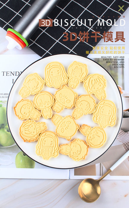 Anime Demon Slayer Cookie Cutter 6 pcs Set Reusable Baking Tools for Cakes Plastic Cookie Stamp Home Decoration for Party
