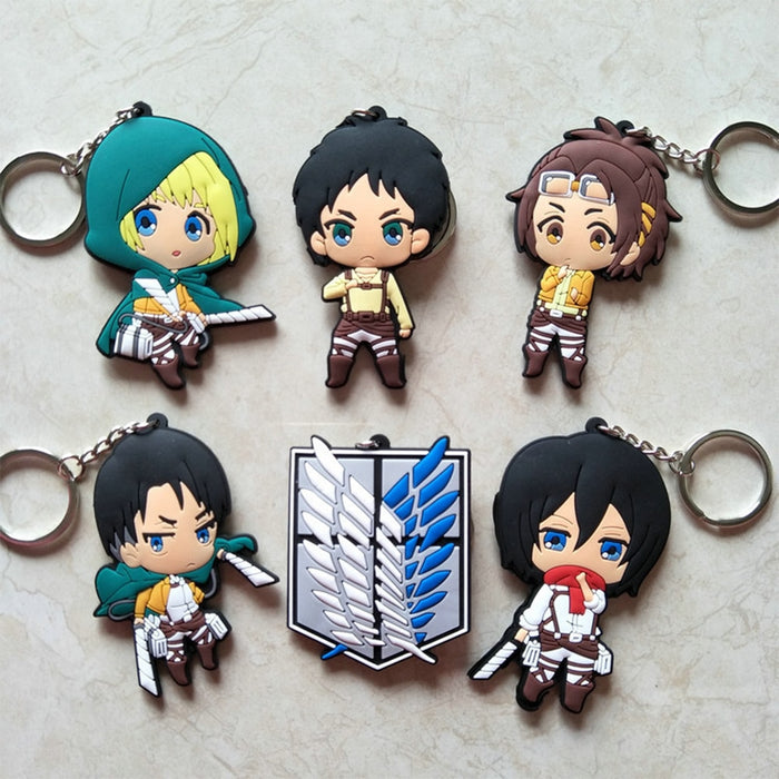 Anime Attack On Titan Eren Cosplay Keychain Soft Rubber Mikasa Levi Wings of Liberty Symbol Kids Key Holder Trinket Gift