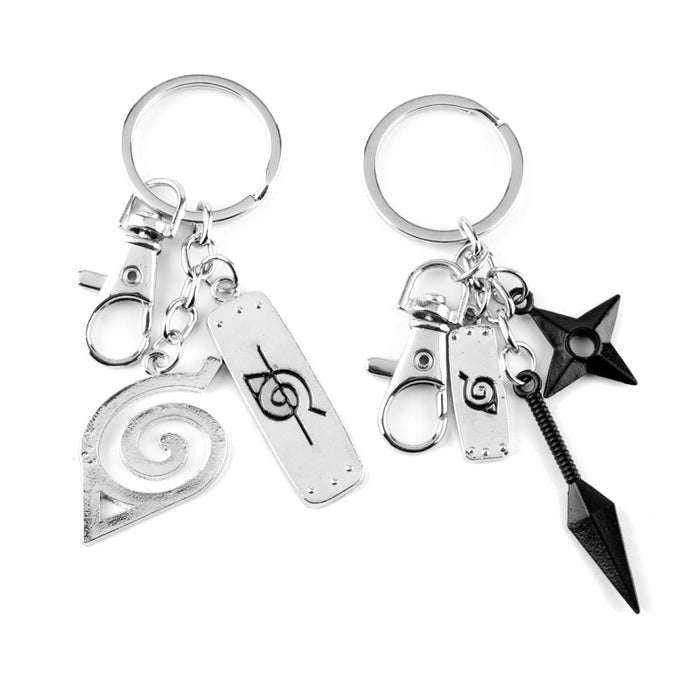 Anime Keychain Ninja Kunai Weapon Modle Keyrings Konoha Symbol Akatsuki Red Cloud Pendant Key Chains Car Bags Keyfob Trinket