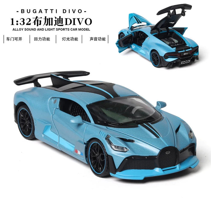1:32 Alloy Bugatti DIVO Super Sports Car Model Toy Die Cast Pull Back Sound Light Toys Vehicle For Children Kids Gift