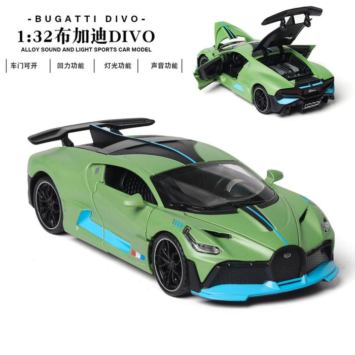 1:32 Alloy Bugatti DIVO Super Sports Car Model Toy Die Cast Pull Back Sound Light Toys Vehicle For Children Kids Gift