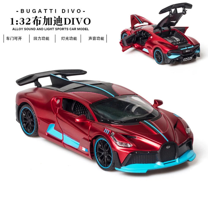 1:32 Alloy Bugatti DIVO Super Sports Car Model Toy Die Cast Pull Back Sound Light Toys Vehicle For Children Kids Gift