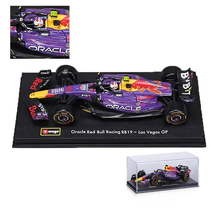 New Bburago 1:43 F1 RB19 Las Vegas GP Helmet Dust Cover Red Bull Racing RB19 #1 Max Verstappen #11 Sergio Perez  Formula Racing