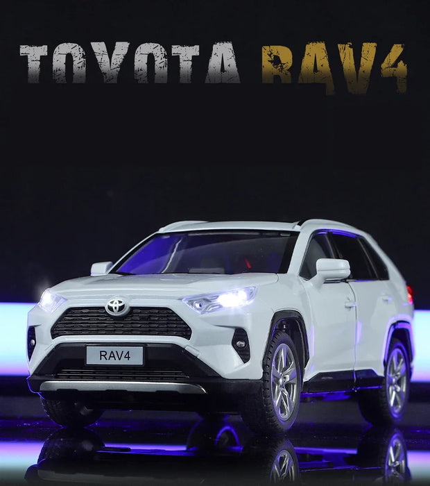 1/24 Scale Toyota RAV4 Off-Road SUV Model Car Metal Diecast Vehicle Simulation Collection Sound & Light Toy For Kids Boys Gift
