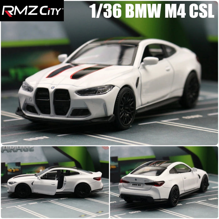 1/36 BMW M4 CSL G82 Sedan Toy Car Miniature Model RMZ CiTY Free Wheels Pull Back Diecast Alloy Collection Gift For Children Boy