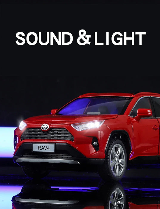 1/24 Scale Toyota RAV4 Off-Road SUV Model Car Metal Diecast Vehicle Simulation Collection Sound & Light Toy For Kids Boys Gift