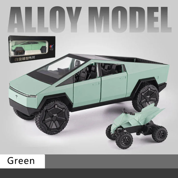 1:24 Tesla Cyberpunk Pickup Truck Model Alloy Simulation Sound And Light Pull Back Off-Road Vehicle Boys Collection Decoration