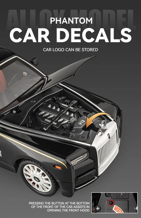 1:18 Rolls-Royce Phantom Model Car, Zinc Alloy Pull Back Toy Diecast Car with Sound and Light, Realistic Modeling Model Toy