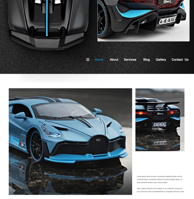 1:32 Alloy Bugatti DIVO Super Sports Car Model Toy Die Cast Pull Back Sound Light Toys Vehicle For Children Kids Gift