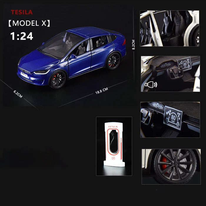 1:24 Tesla Model X Model Y Tesla Model 3 Alloy Die Cast Toy Car Model Sound and Light Children's Toy Collectibles Birthday gift