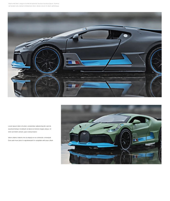 1:32 Alloy Bugatti DIVO Super Sports Car Model Toy Die Cast Pull Back Sound Light Toys Vehicle For Children Kids Gift