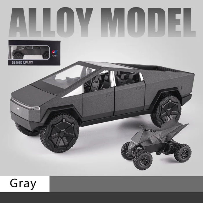 1:24 Tesla Cyberpunk Pickup Truck Model Alloy Simulation Sound And Light Pull Back Off-Road Vehicle Boys Collection Decoration