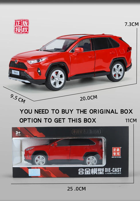 1/24 Scale Toyota RAV4 Off-Road SUV Model Car Metal Diecast Vehicle Simulation Collection Sound & Light Toy For Kids Boys Gift