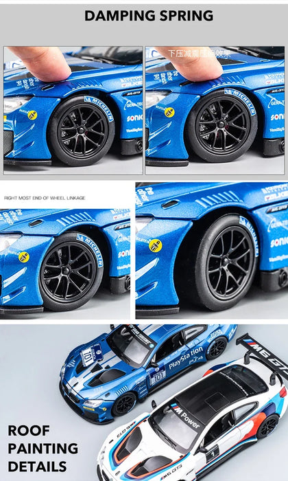 1:24 BMW M6 GT3 Le Mans Alloy Racing Car Model Diecasts Metal Toy Sports Car Model Simulation Sound Light Collection Gift F122