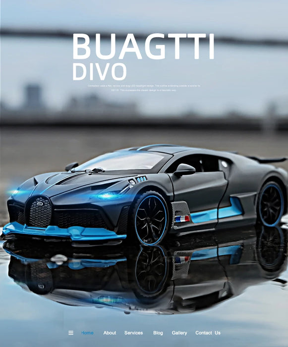 1:32 Alloy Bugatti DIVO Super Sports Car Model Toy Die Cast Pull Back Sound Light Toys Vehicle For Children Kids Gift