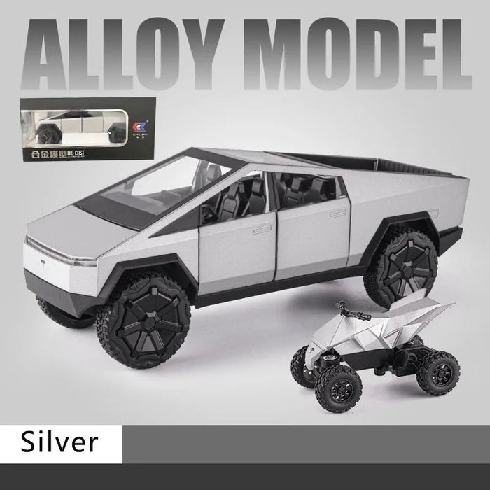 1:24 Tesla Cyberpunk Pickup Truck Model Alloy Simulation Sound And Light Pull Back Off-Road Vehicle Boys Collection Decoration