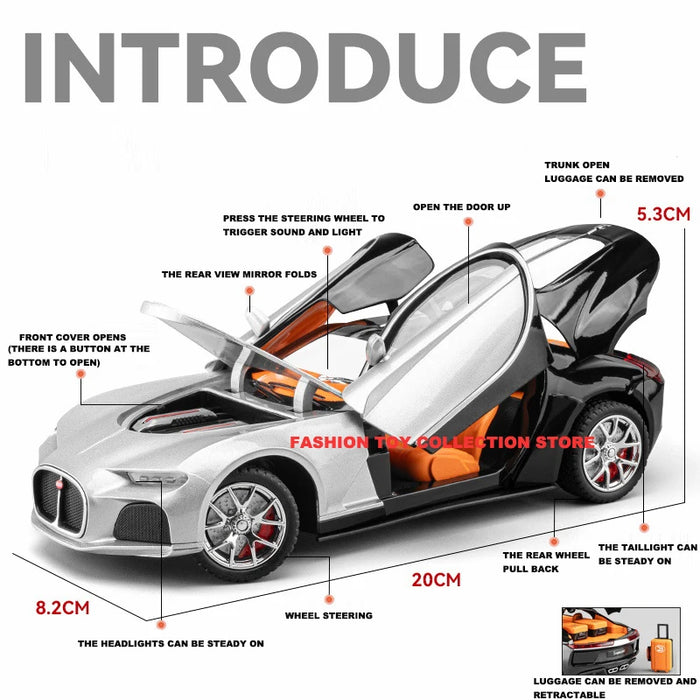 1:24 Bugadi ATLANTIC Fast & Furious Alloy Car Model Diecasts Toy With Sound and Light Vehicles Decoration Toys For Kids Gift