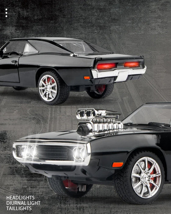 Dodge Charger 1970 1:24 American Super Muscle Car Alloy Diecast Model Toys Sound & Light Simulation Christmas Gifts for Kids