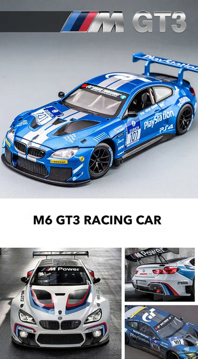 1:24 BMW M6 GT3 Le Mans Alloy Racing Car Model Diecasts Metal Toy Sports Car Model Simulation Sound Light Collection Gift F122