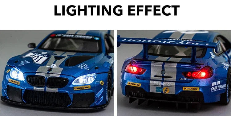 1:24 BMW M6 GT3 Le Mans Alloy Racing Car Model Diecasts Metal Toy Sports Car Model Simulation Sound Light Collection Gift F122