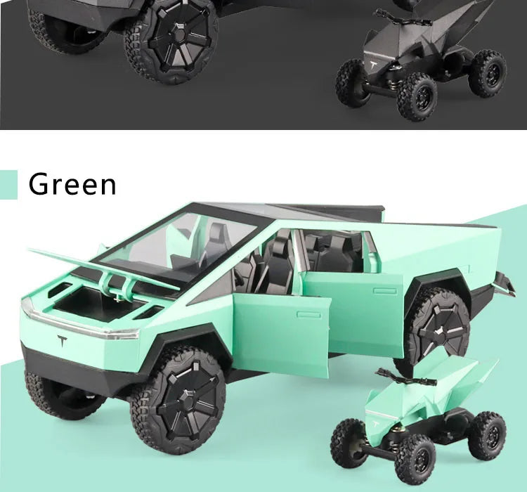 1:24 Tesla Cyberpunk Pickup Truck Model Alloy Simulation Sound And Light Pull Back Off-Road Vehicle Boys Collection Decoration