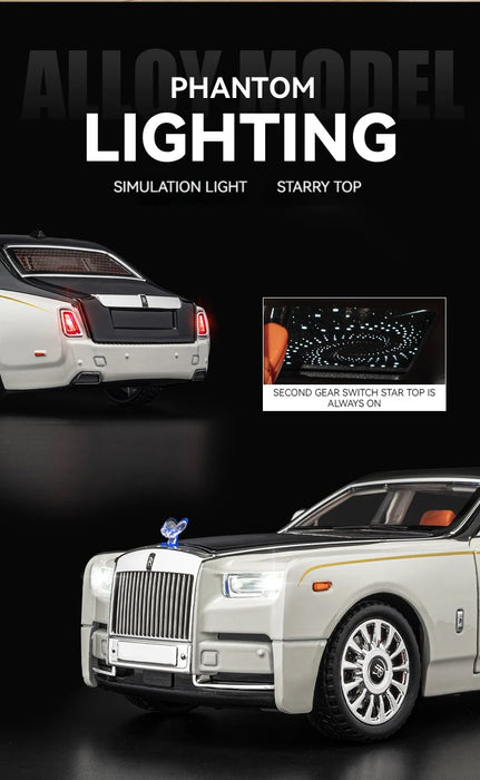 1:18 Rolls-Royce Phantom Model Car, Zinc Alloy Pull Back Toy Diecast Car with Sound and Light, Realistic Modeling Model Toy