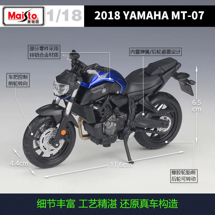 Maisto 1:18 Yamaha 2018 Yamaha Mt-07 mt 07 mt07 Mock-up Alloy Motorcycle Model With Base