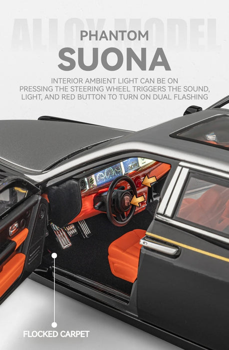 1:18 Rolls-Royce Phantom Model Car, Zinc Alloy Pull Back Toy Diecast Car with Sound and Light, Realistic Modeling Model Toy111