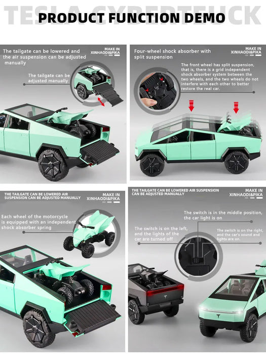 1:24 Tesla Cyberpunk Pickup Truck Model Alloy Simulation Sound And Light Pull Back Off-Road Vehicle Boys Collection Decoration