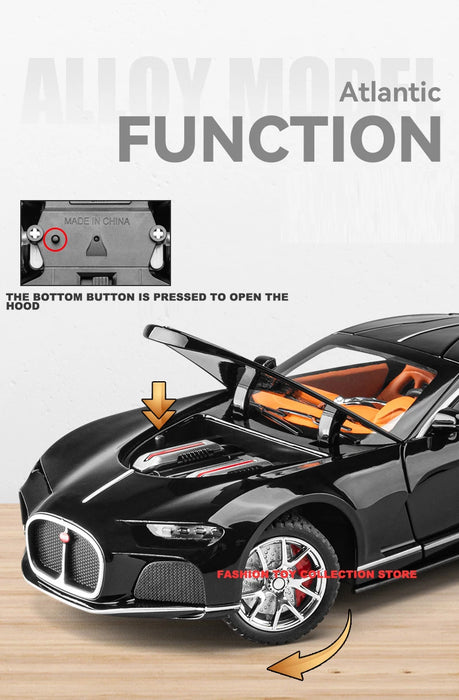 1:24 Bugadi ATLANTIC Fast & Furious Alloy Car Model Diecasts Toy With Sound and Light Vehicles Decoration Toys For Kids Gift