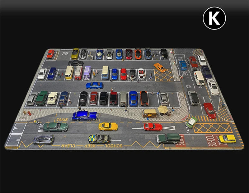 1:64 Scale Car Streets in World Cities Road Scene Accessory Parking Lot Mat For Diecast Vehicle Display Mouse Pad Toys Gifts Fan