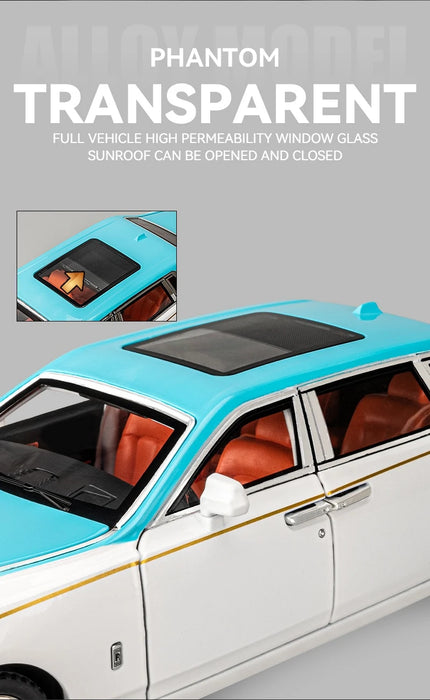 1:18 Rolls-Royce Phantom Model Car, Zinc Alloy Pull Back Toy Diecast Car with Sound and Light, Realistic Modeling Model Toy