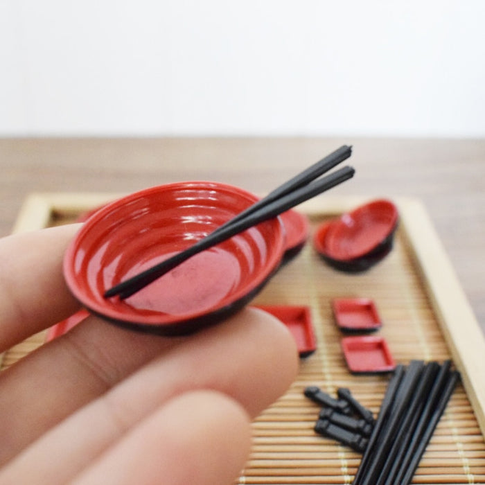 Chinese Dish Bowl Chopsticks Miniature 24pcs/set Tableware Set 1/12 Scale Kitchen Toy Dollhouse Miniature's Pretend Play