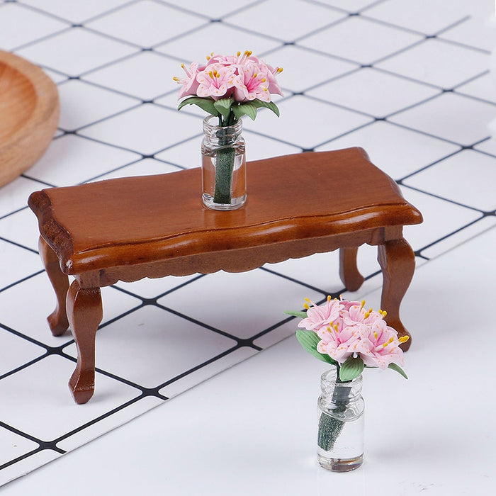 Mini Wooden Coffee Table Miniature 1/12 Dollhouse Simulation End Table Furniture Toys for Doll House Decoration Accessories
