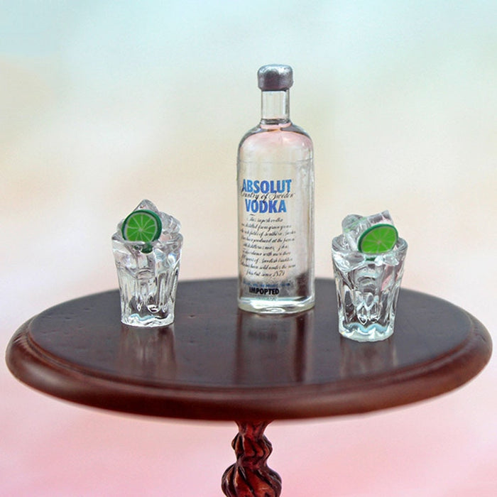 1/12 Dollhouse Miniature Accessories Mini Resin Vodka Bottle Wine Glass Set
