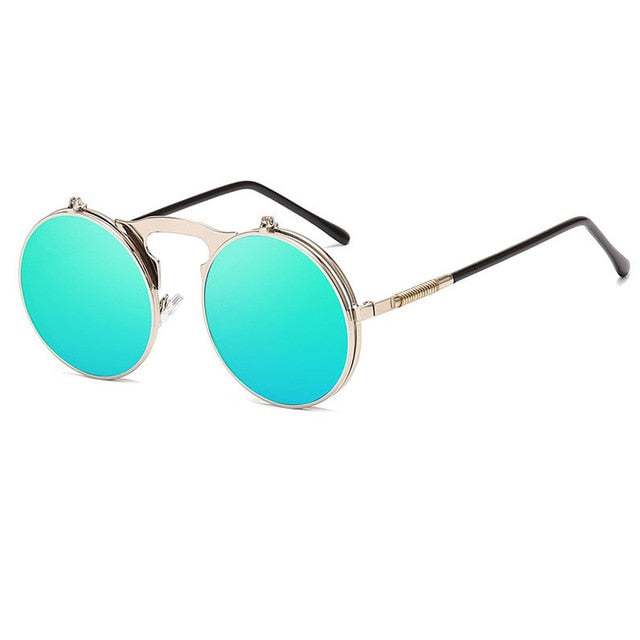 Women Men Punk Style Sunglass UV400 O7 Retro Metal Frame Round Sun Glasses Fashion Flip Up Steampunk Sunglasses