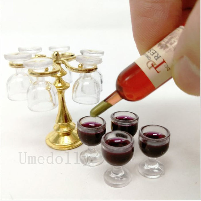 Bar Counter Miniature 1 Set Mini Wine Bottle Champagne Glass Holder Rack Dollhouse Play Kitchen Furniture Toy Accessories