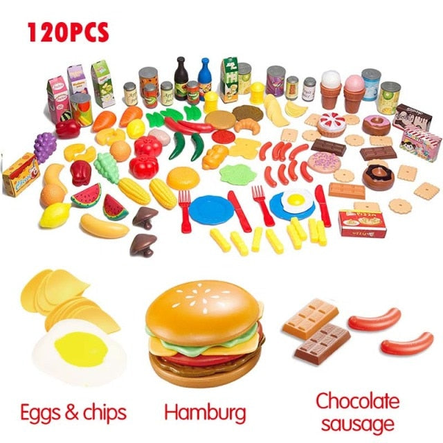 Cutting Fruits Vegetables Miniature 140Pcs Educational Classic Toy Pretend Play kids Kitchen Toys Safety Food Sets for Children