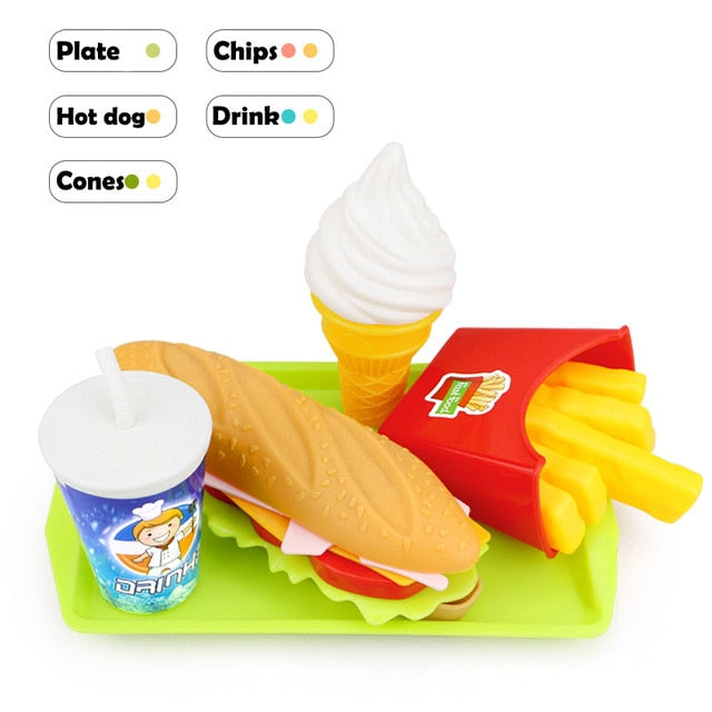 Hamburger Hotdog Miniature Snack Burger Educational Toys For Girl Kid Children Simulation Food Kitchen Toy Set Pretend Play