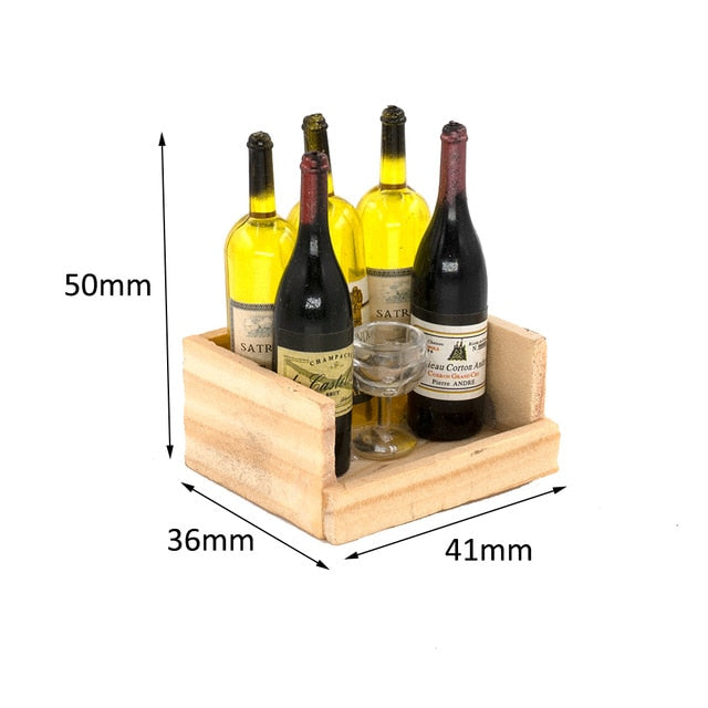 Mini Wine Bottle Set with Box Miniature 1Pcs Drinks Model Toys 1/12 Dollhouse Accessories Simulation for Doll House Decoration