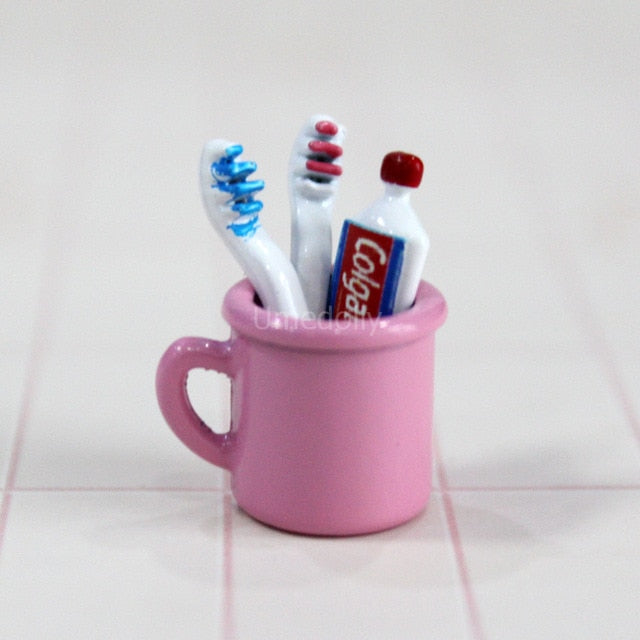 mini cup toothpaste toothbrush miniature 1/6 1/12 doll Cute dollhouse toy for OB11 blyth barbies pullip furniture accessories