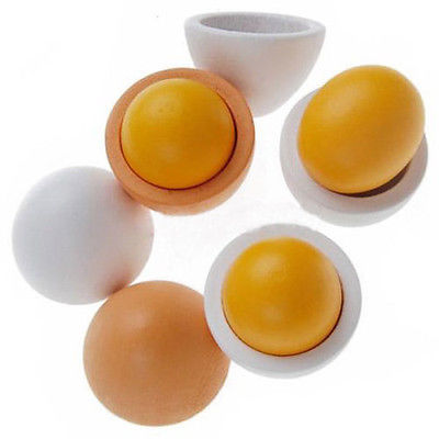 Wooden Eggs Yolk Children Baby Toy 6PCS Pretend Play Kitchen Food Cooking Kids