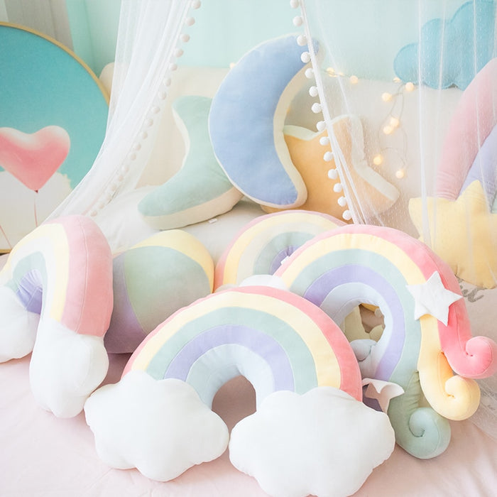 round shape stuffed soft ball pillow candy color cloud star moon rainbow pillow cushion home sofa decor pillow gift for friend