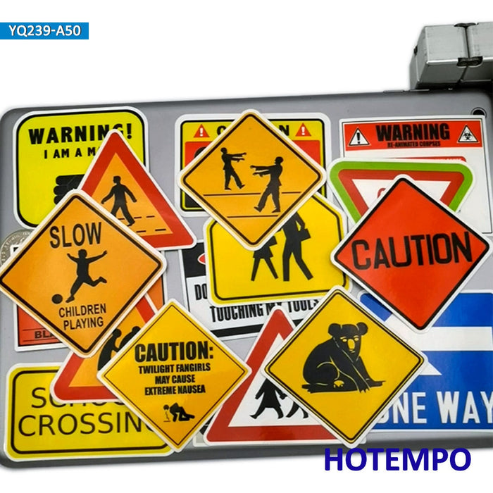 50pcs Traffic Warning Signs Funny Spoof Graffiti Waterproof Stickers