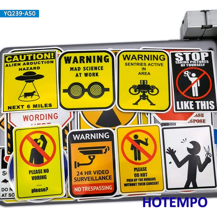 50pcs Traffic Warning Signs Funny Spoof Graffiti Waterproof Stickers